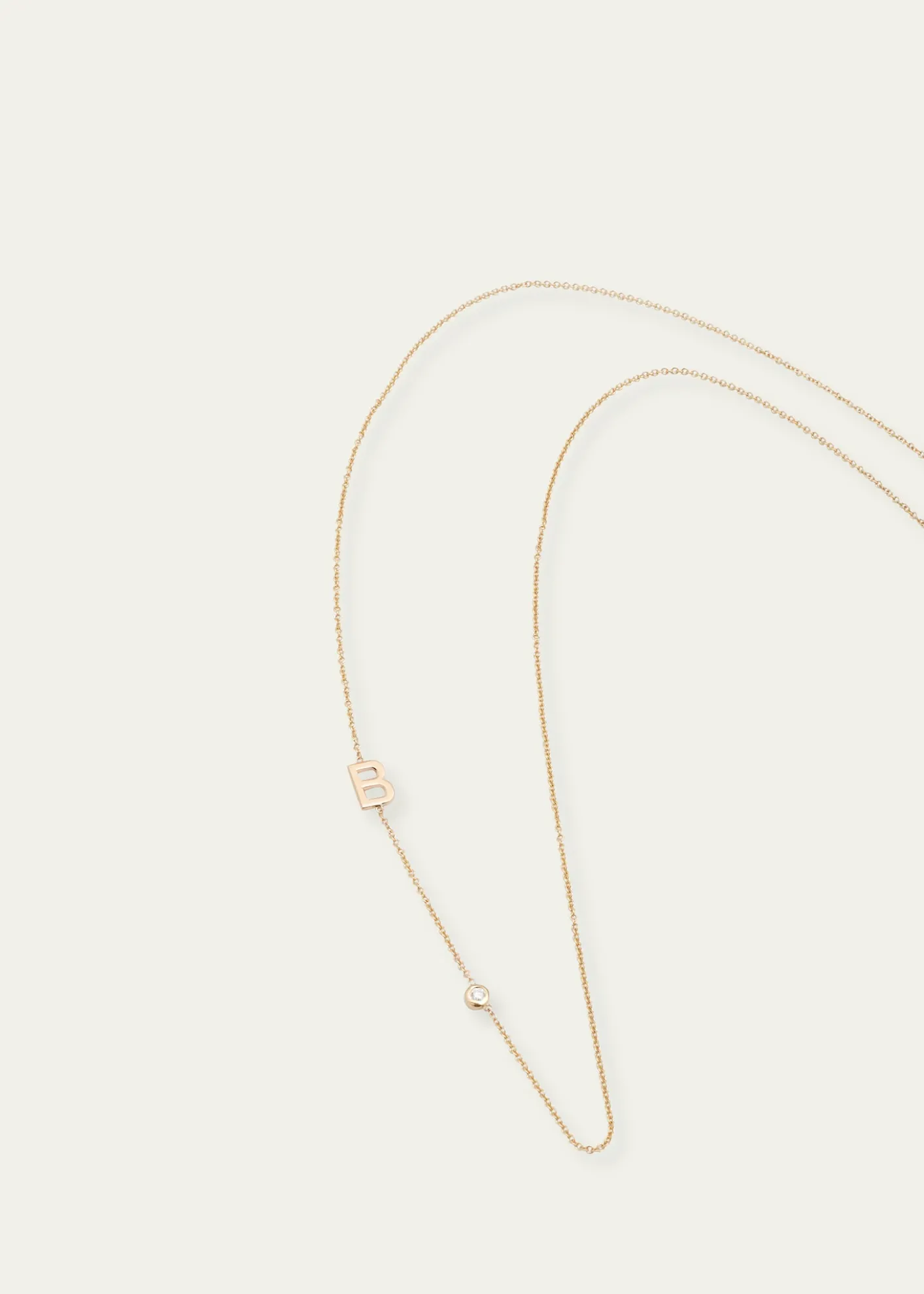 Zoe Lev Jewelry14K Gold Asymmetrical Initial and Bezel Diamond Necklace, 16-18"L