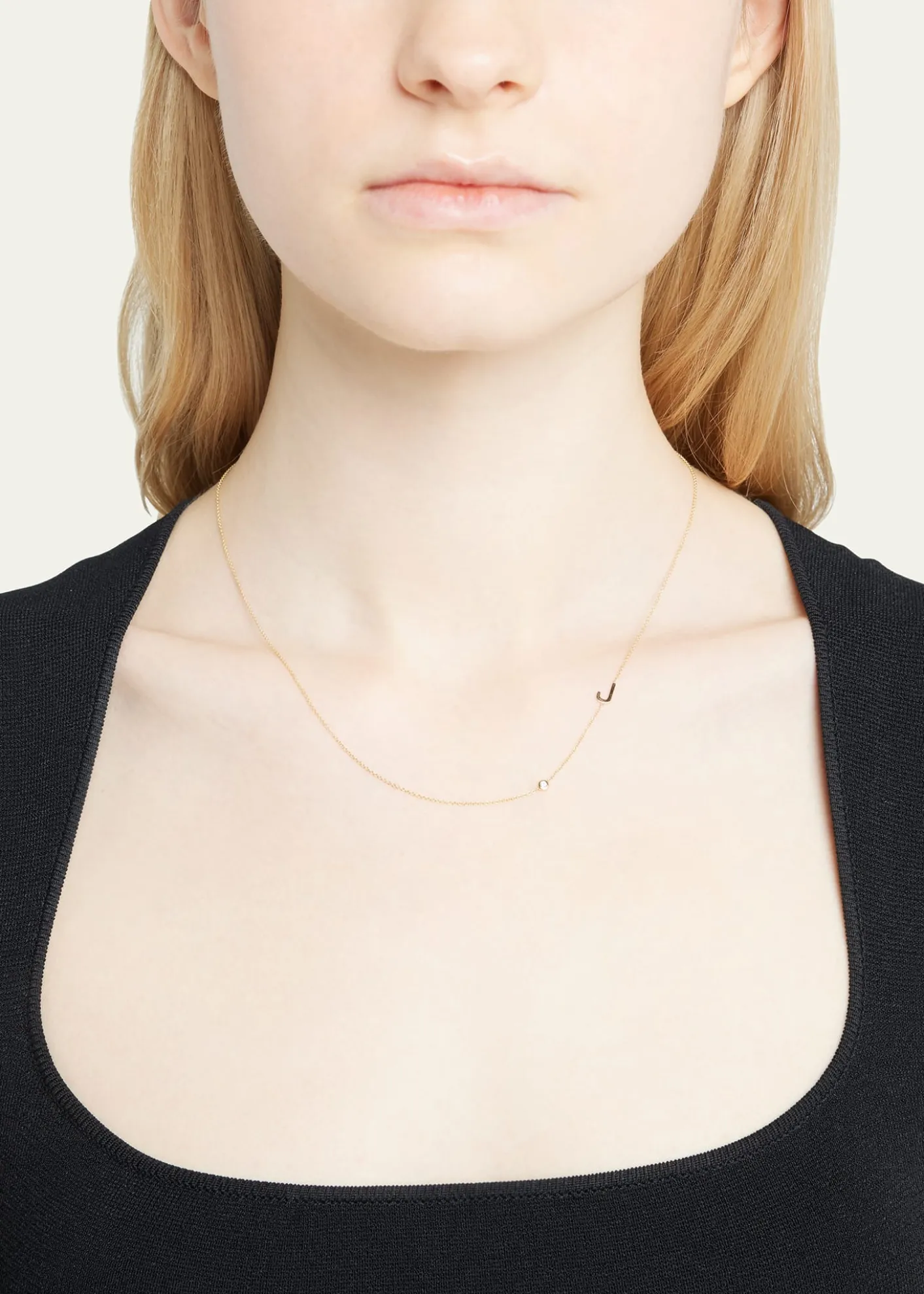 Zoe Lev Jewelry14k Gold Asymmetrical Initial and Bezel Diamond Necklace