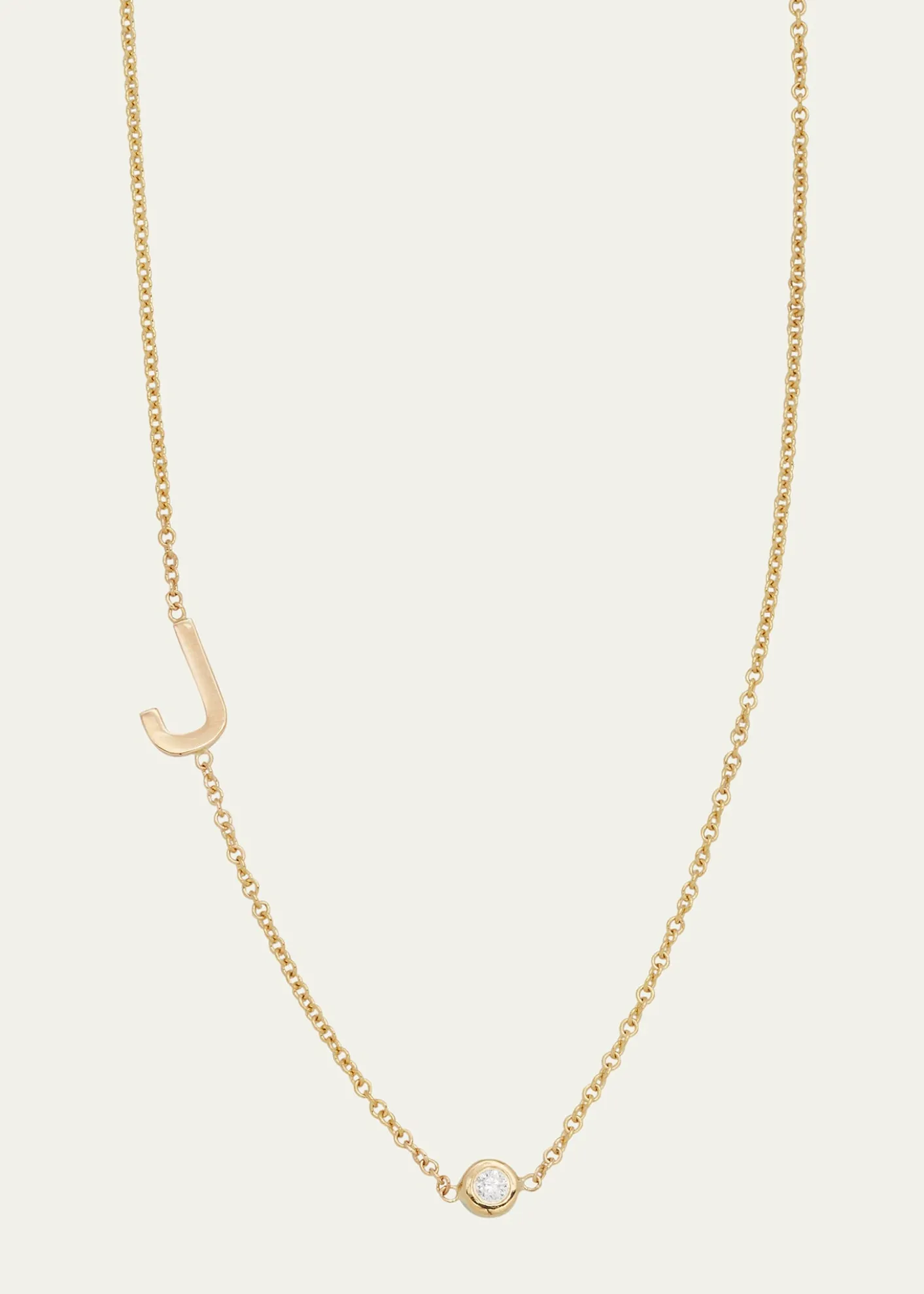 Zoe Lev Jewelry14k Gold Asymmetrical Initial and Bezel Diamond Necklace