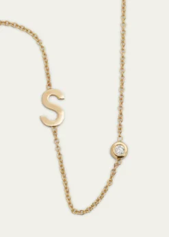 Zoe Lev Jewelry14k Gold Asymmetrical Initial and Bezel Diamond Necklace