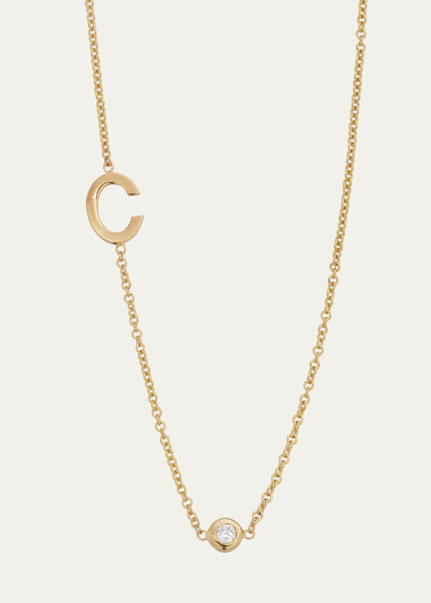 Zoe Lev Jewelry14K Gold Asymmetrical Initial and Bezel Diamond Necklace, 16-18"L
